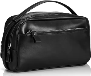 Travel Toiletry Bag for Men Hanging Dopp Kit - 100% Genuine Leather Mens Travel Organizer- Shaving Bag for Toiletries Accessories with Large Capacity -Best Gift for Husband Father Boyfriend, Black