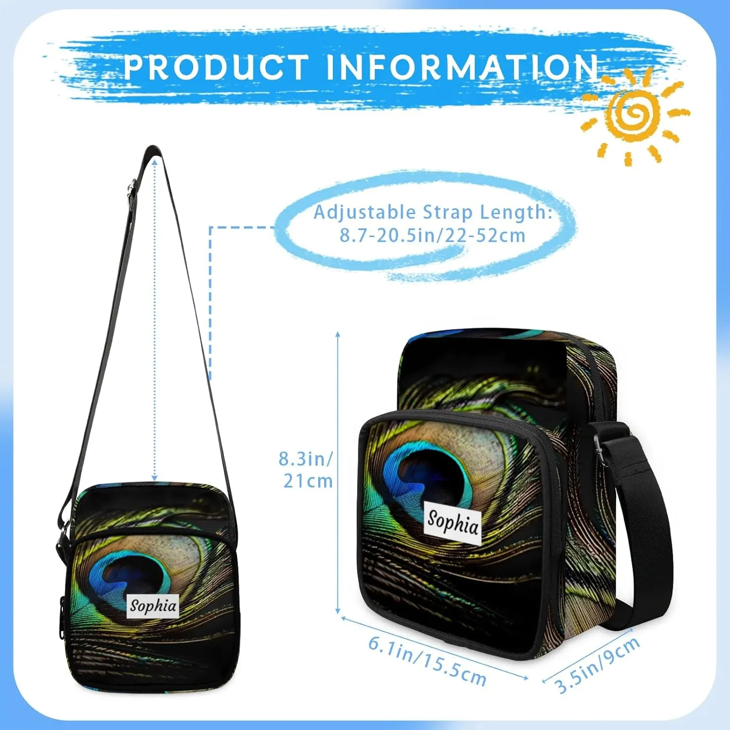 TropicalLife Personalized Crossbody Bag for Women Men Custom Name Messenger Bags