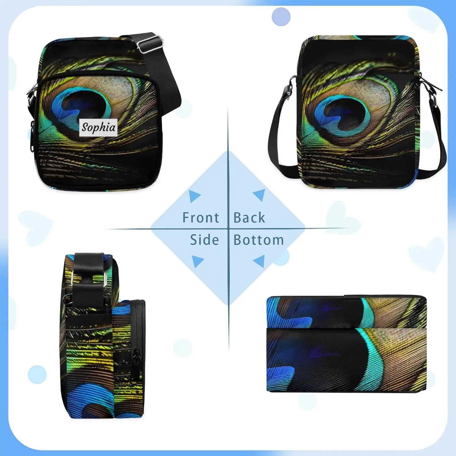TropicalLife Personalized Crossbody Bag for Women Men Custom Name Messenger Bags