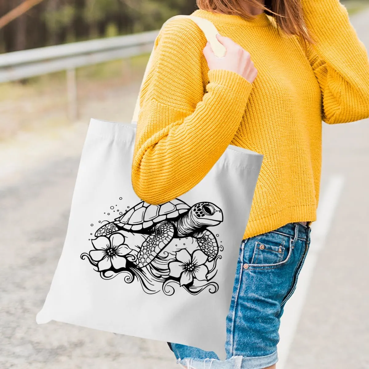 Turtle Gifts Shark Gifts Tote Bag, Hedgehog Horse Gifts for Women Girls, Animals Reusable Grocery Bag Shopping Bag