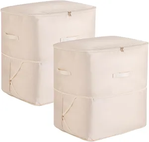 Tuza 2 Pack Space Saving Self Compression Organizer, Space Bags for Travel, Portable Moving Bags for Comforters, Blankets, Down Jacket, Beige, Extra Large, 20.5"×16.6"×23.6"