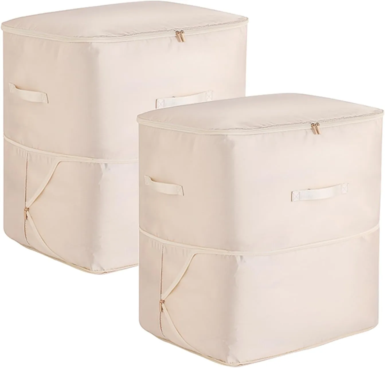 Tuza 2 Pack Space Saving Self Compression Organizer, Space Bags for Travel, Portable Moving Bags for Comforters, Blankets, Down Jacket, Beige, Extra Large, 20.5"×16.6"×23.6"