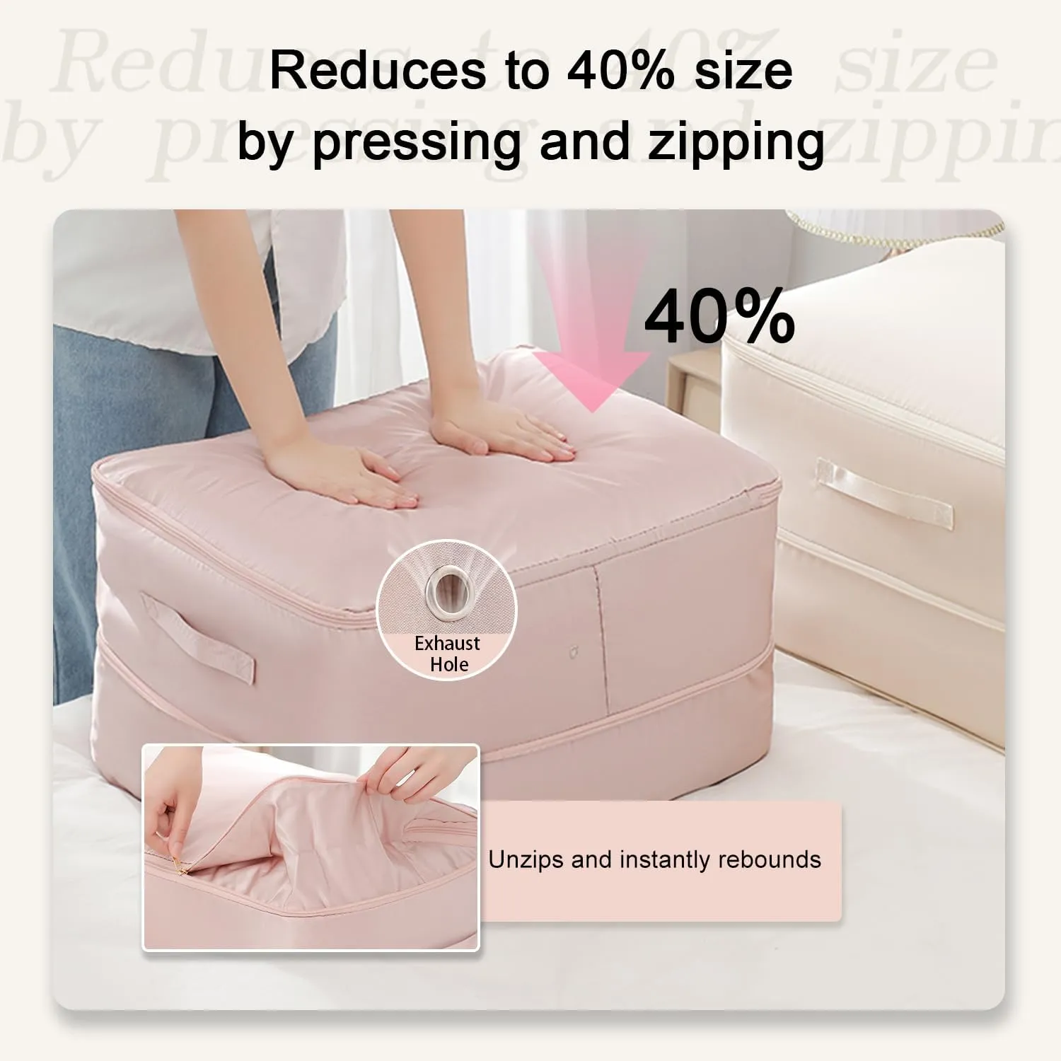 Tuza 2 Pack Space Saving Self Compression Organizer, Space Bags for Travel, Portable Moving Bags for Comforters, Blankets, Down Jacket, Beige, Extra Large, 20.5"×16.6"×23.6"