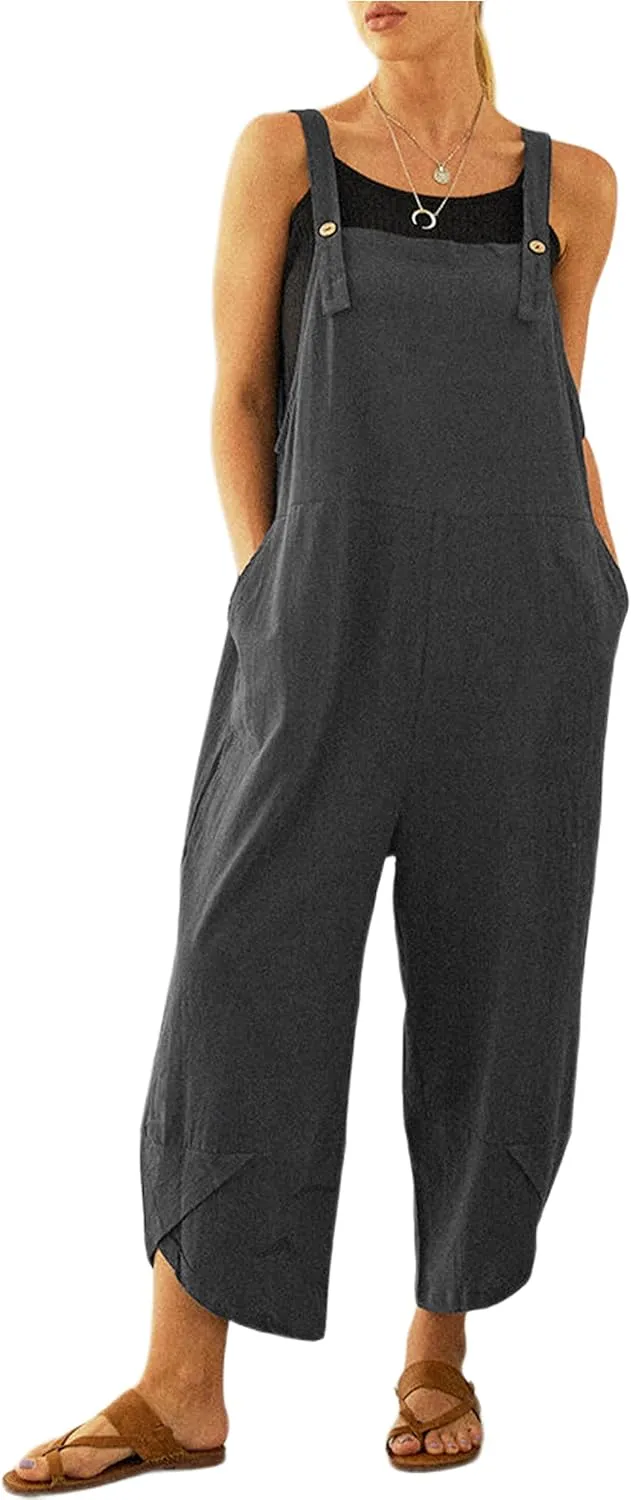 UANEO Womens Cotton Adjustable Casual Summer Bib Overalls Jumpsuits with Pockets