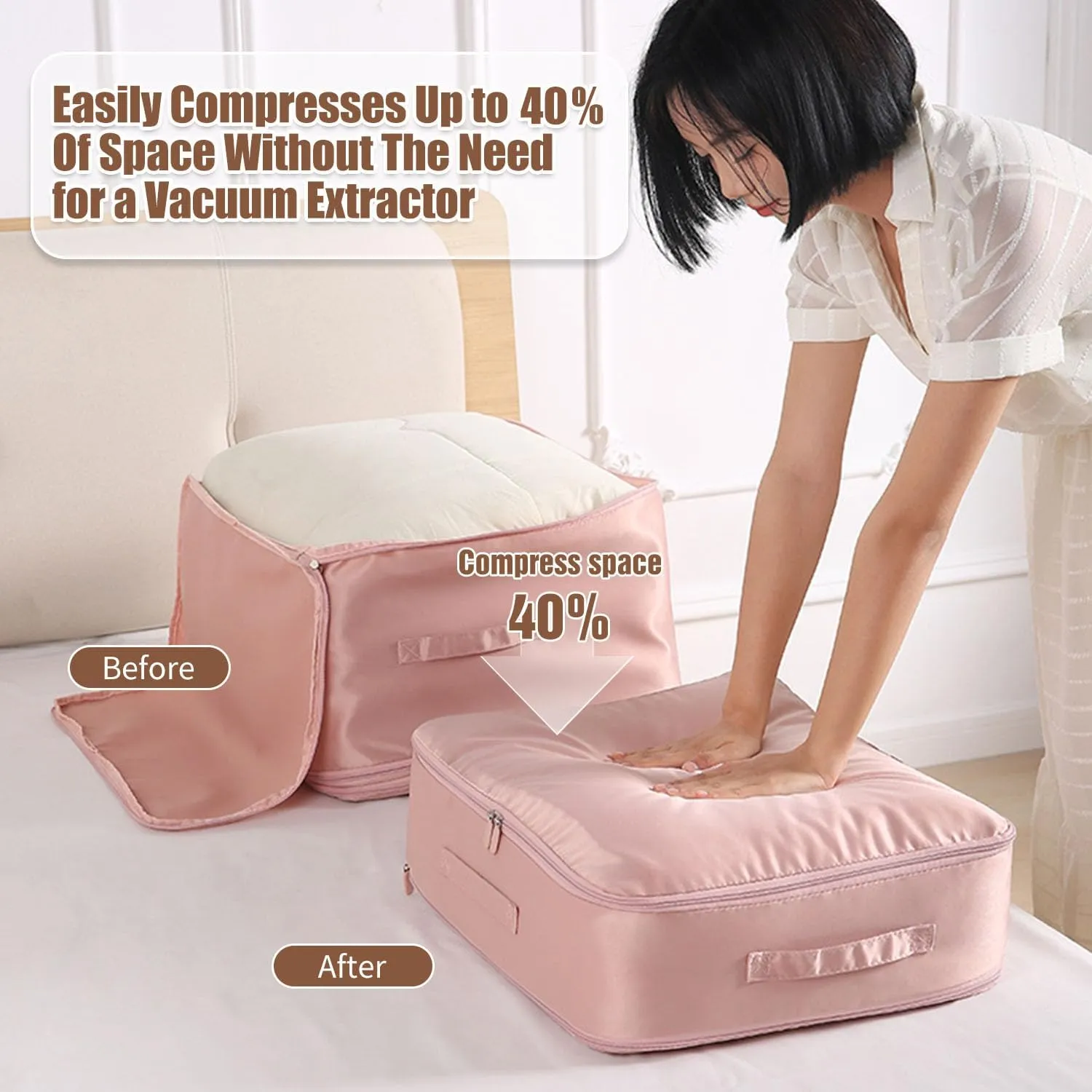 Ultra Space Saving Self Compression Organizer, 2025 Upgraded Space Saving Organizer, Premium Comforter Packaging Cube Bedding Storage Bag (Beige, X-Large 544260cm)