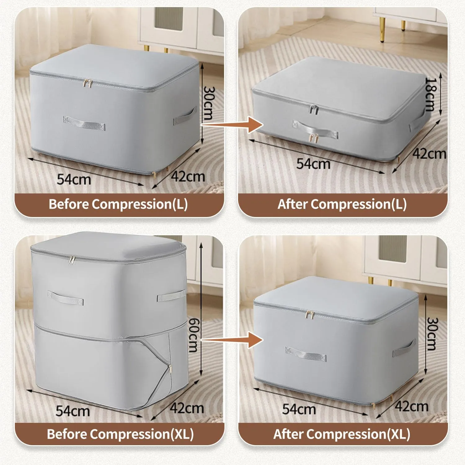 Ultra Space Saving Self Compression Organizer, 2025 Upgraded Space Saving Organizer, Premium Comforter Packaging Cube Bedding Storage Bag (Beige, X-Large 544260cm)