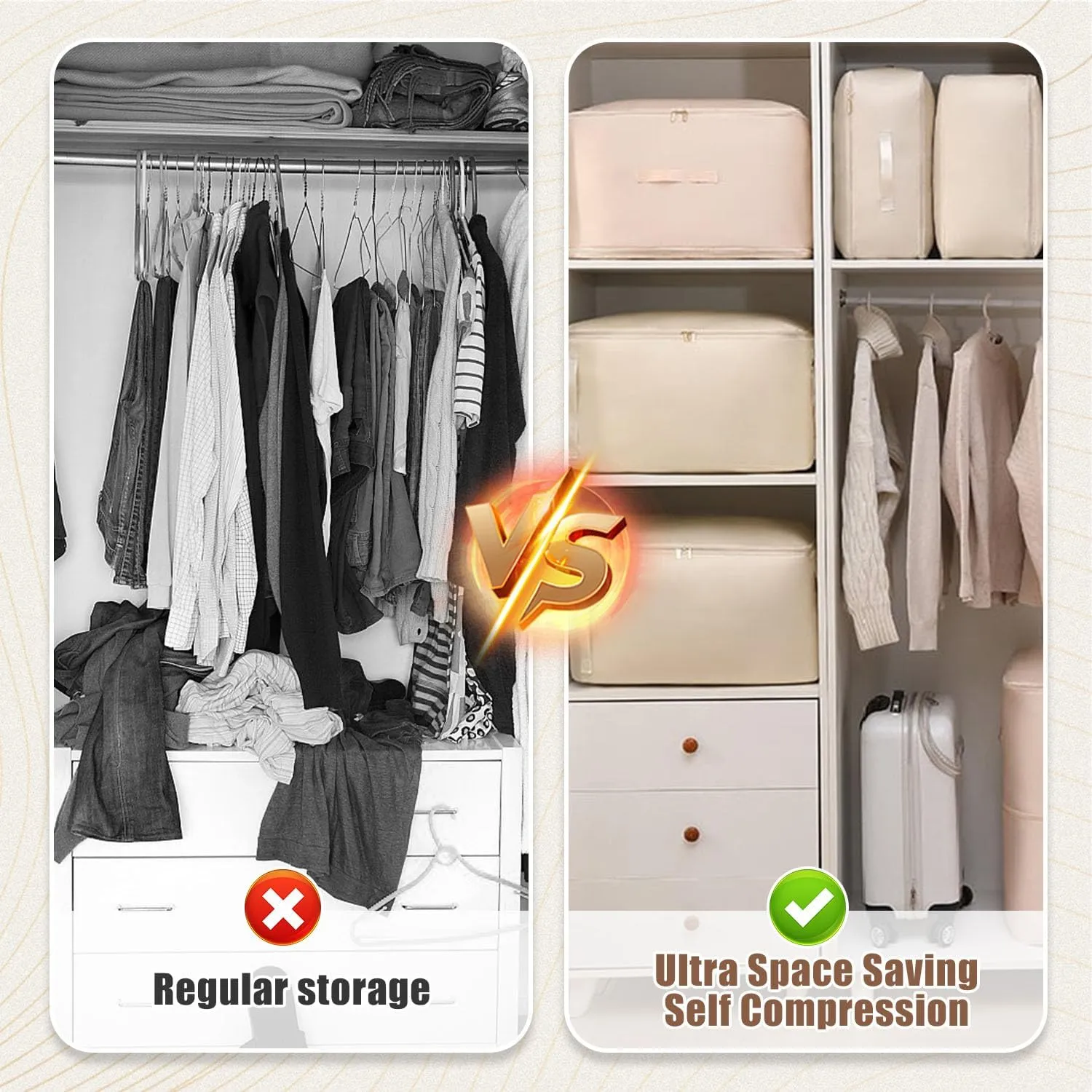Ultra Space Saving Self Compression Organizer, 2025 Upgraded Space Saving Organizer, Premium Comforter Packaging Cube Bedding Storage Bag (Beige, X-Large 544260cm)
