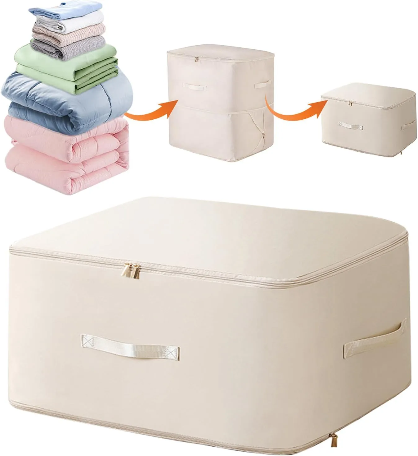 Ultra Space Saving Self Compression Organizer, 2025 Upgraded Space Saving Organizer, Premium Comforter Packaging Cube Bedding Storage Bag (Beige, X-Large 544260cm)