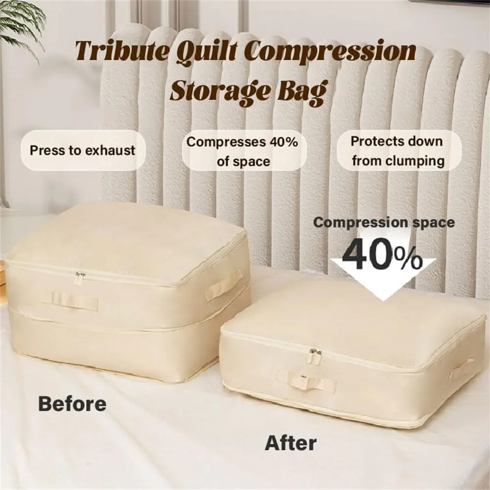Ultra Space Saving Self Compression Organizer, Heavy Duty Moving Bags, Storage Tote for Space Saving, Self Compression Moving Organizer Bags for Comforters, Clothes, Blankets (Beige,XL(54*42*60CM))