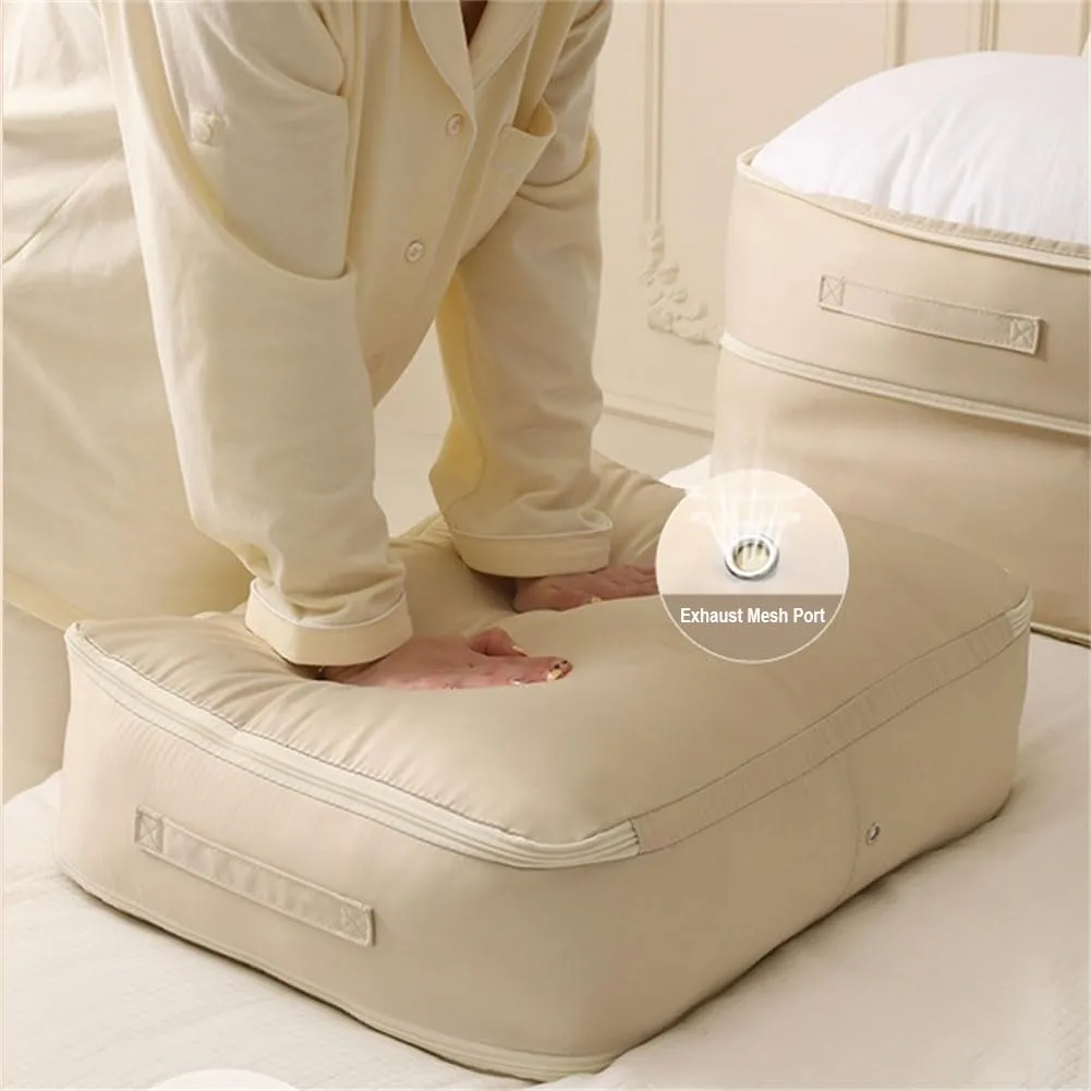 Ultra Space Saving Self Compression Organizer, Heavy Duty Moving Bags, Storage Tote for Space Saving, Self Compression Moving Organizer Bags for Comforters, Clothes, Blankets (Beige,XL(54*42*60CM))