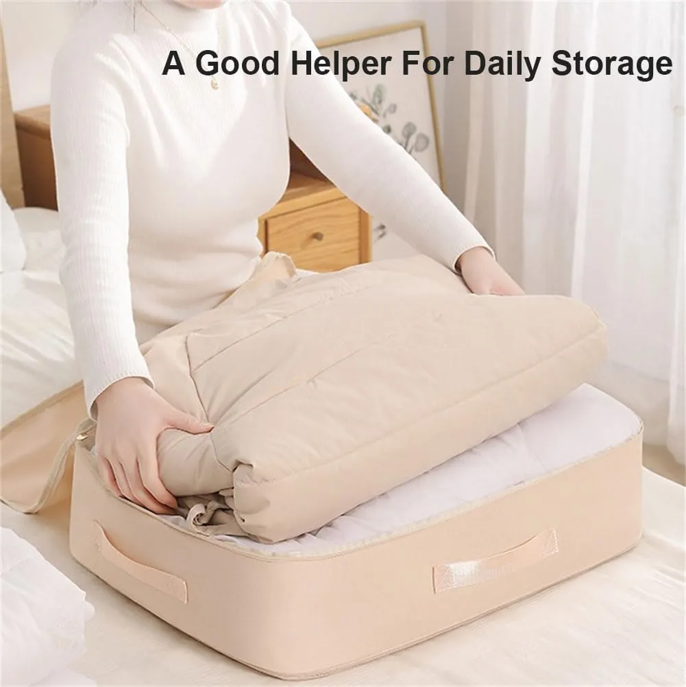 Ultra Space Saving Self Compression Organizer, Heavy Duty Moving Bags, Storage Tote for Space Saving, Self Compression Moving Organizer Bags for Comforters, Clothes, Blankets (Beige,XL(54*42*60CM))