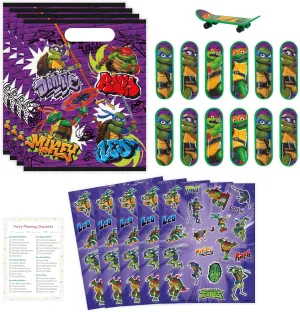 Unique Ninja Turtle Party Favors Pack - 16 Guests - TMNT Party Favor Bags, Sticker Sheets, Mini Skateboards, Checklist - Teenage Mutant Ninja Turtle Party Decorations & Supplies