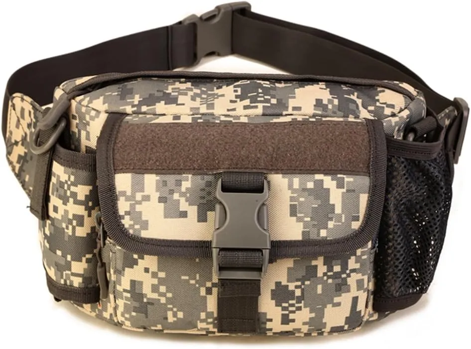 UNISTRENGH Multi Functional Waist Pack Military Single Shoulder Hip Belt Fanny Bag Water Resistant Waist Pouch with Water Bottle Pocket Holder for Hiking Climbing Outdoor Bumbag (ACU Camouflage)