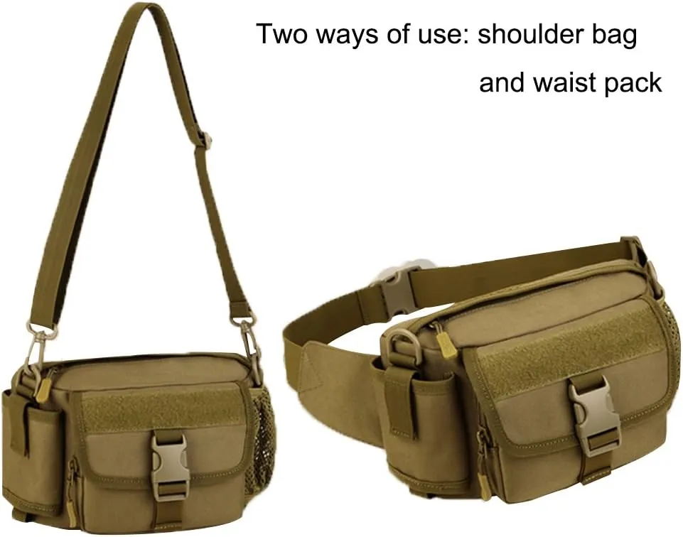UNISTRENGH Multi Functional Waist Pack Military Single Shoulder Hip Belt Fanny Bag Water Resistant Waist Pouch with Water Bottle Pocket Holder for Hiking Climbing Outdoor Bumbag (ACU Camouflage)