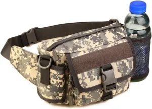 UNISTRENGH Multi Functional Waist Pack Military Single Shoulder Hip Belt Fanny Bag Water Resistant Waist Pouch with Water Bottle Pocket Holder for Hiking Climbing Outdoor Bumbag (ACU Camouflage)