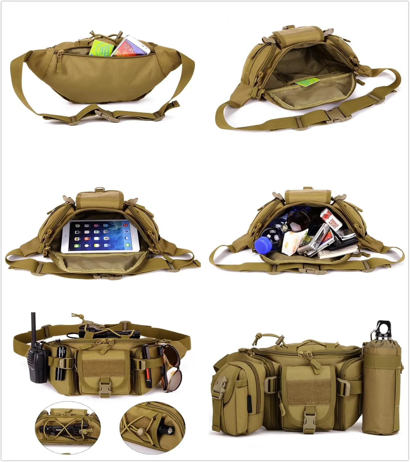 Unistrengh Tactical Waist Pack Military Fanny Belt Pouch Waterproof WR Bum Bag for Outdoor Climbing Fishing Running Hunting Fit IPhone 8 7 7plus (Coyote Brown)