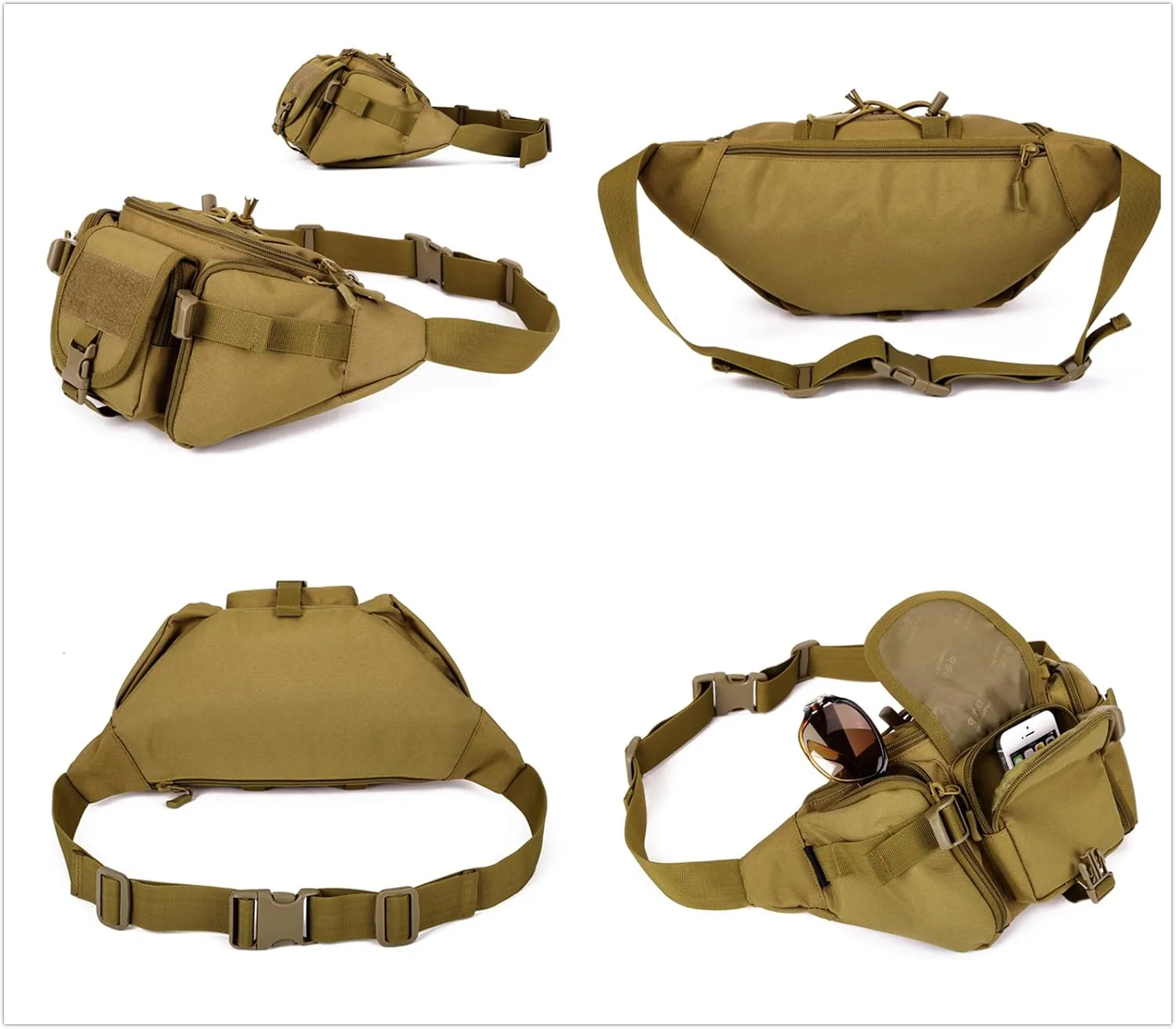 Unistrengh Tactical Waist Pack Military Fanny Belt Pouch Waterproof WR Bum Bag for Outdoor Climbing Fishing Running Hunting Fit IPhone 8 7 7plus (Coyote Brown)