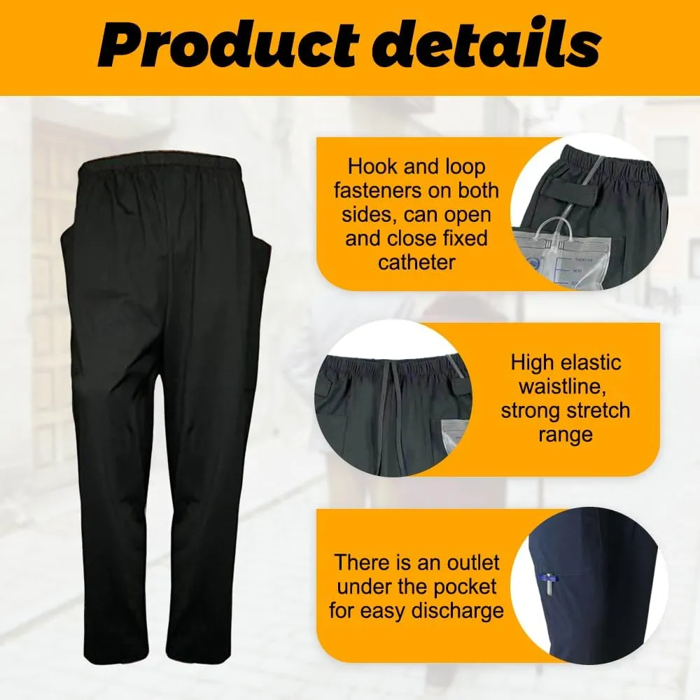 Urine Bag Pants for Elder, Incontinence Care Trousers, Catheter Leg Bag Pants with 2 Outer Pockets, Reliable Hole, XL