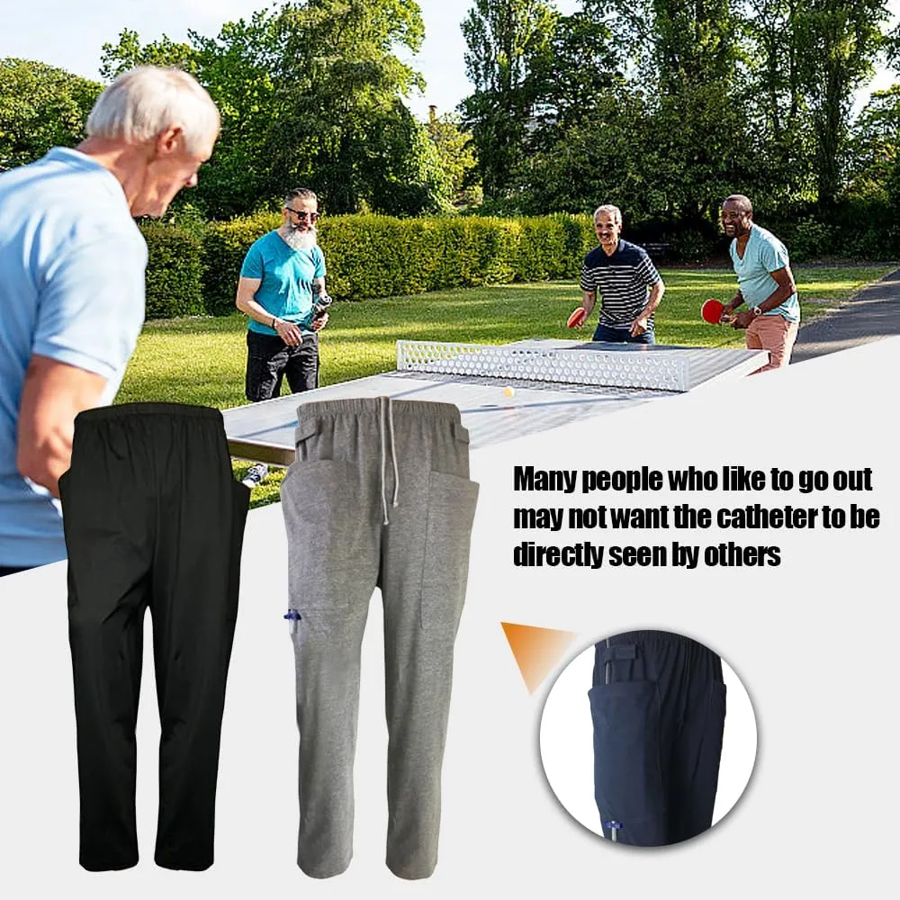 Urine Bag Pants for Elder, Incontinence Care Trousers, Catheter Leg Bag Pants with 2 Outer Pockets, Reliable Hole, XL