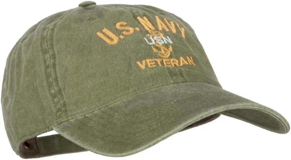 USN Veteran Military Embroidered Washed Cotton Twill Cap