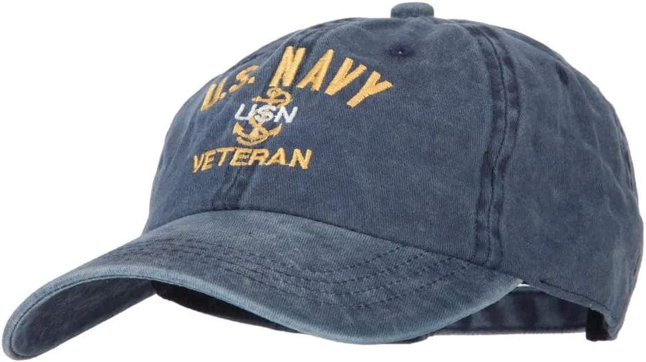USN Veteran Military Embroidered Washed Cotton Twill Cap