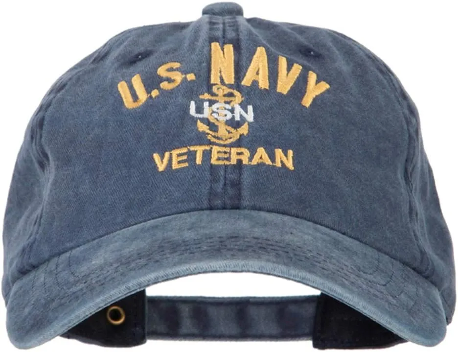 USN Veteran Military Embroidered Washed Cotton Twill Cap