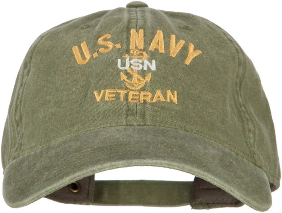 USN Veteran Military Embroidered Washed Cotton Twill Cap