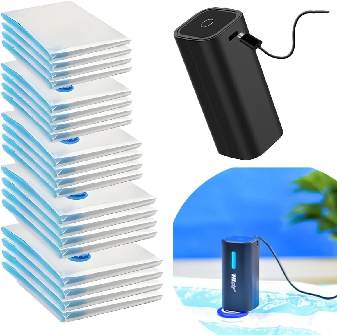 Vacuum Storage Bags, 11 Combo (10 Large Bags   Electric Pump), Space Saving, Fast Compression, Large Capacity, For Clothes, Quilts, Blankets, Bedding
