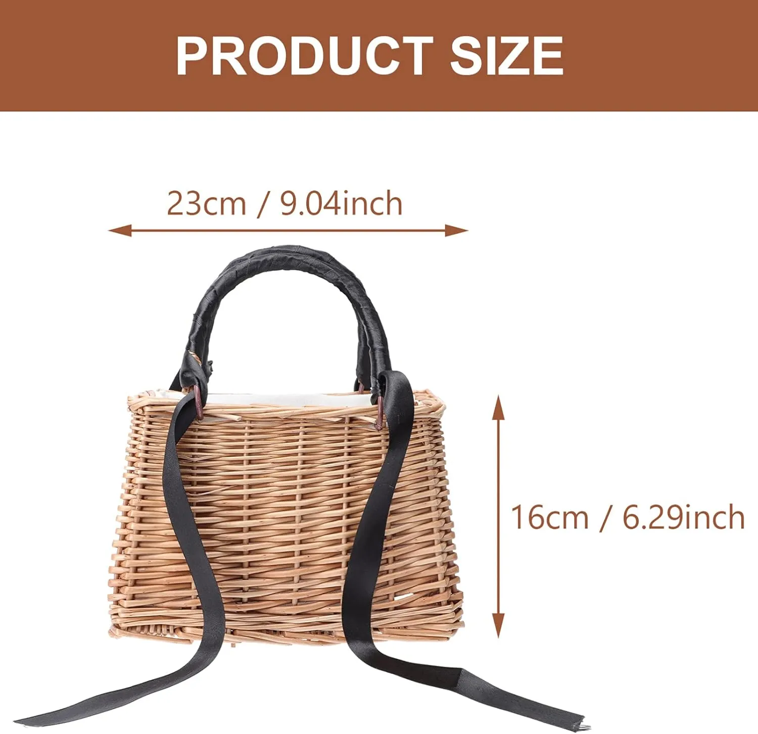 VALICLUD Sturdy Rattan Storage Basket Lid Black Woven Basket Natural Hand for Garden Decor