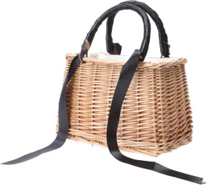 VALICLUD Sturdy Rattan Storage Basket Lid Black Woven Basket Natural Hand for Garden Decor