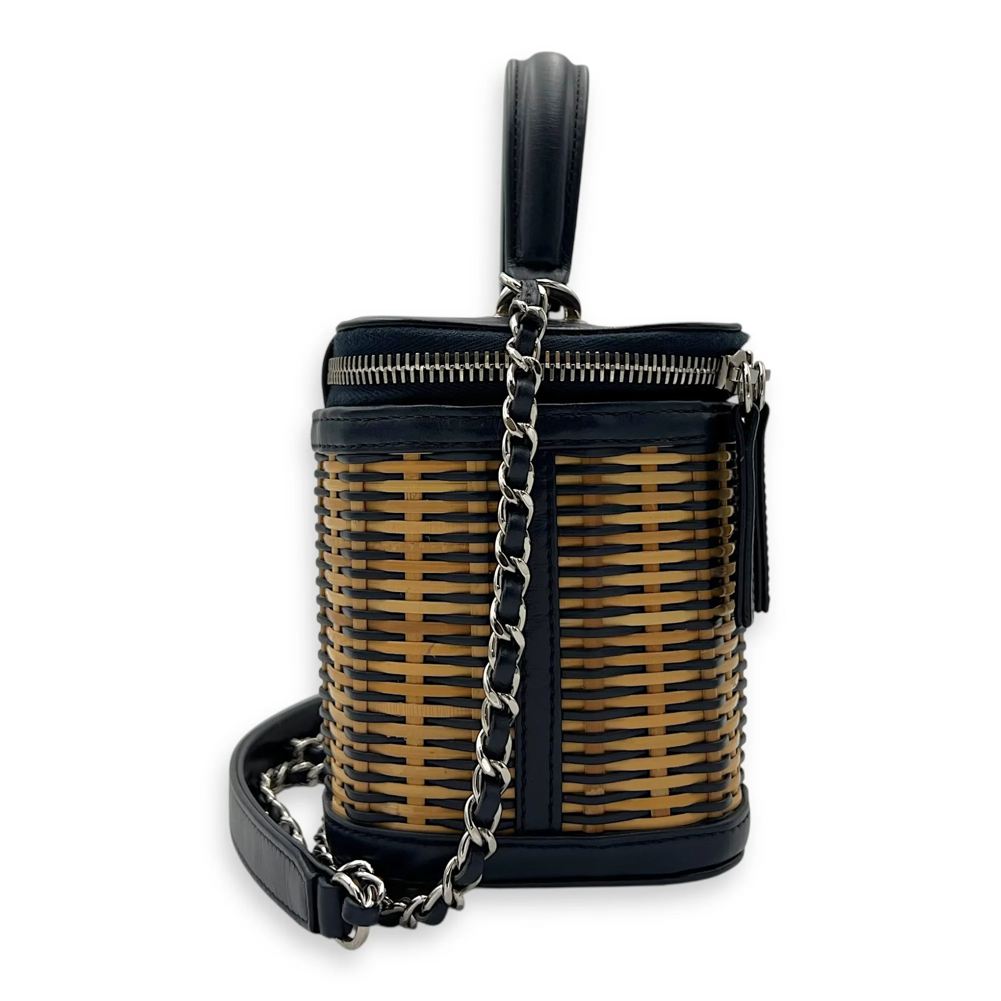 Vanity Crossbody Bag Blue in Rattan, Gold hardware