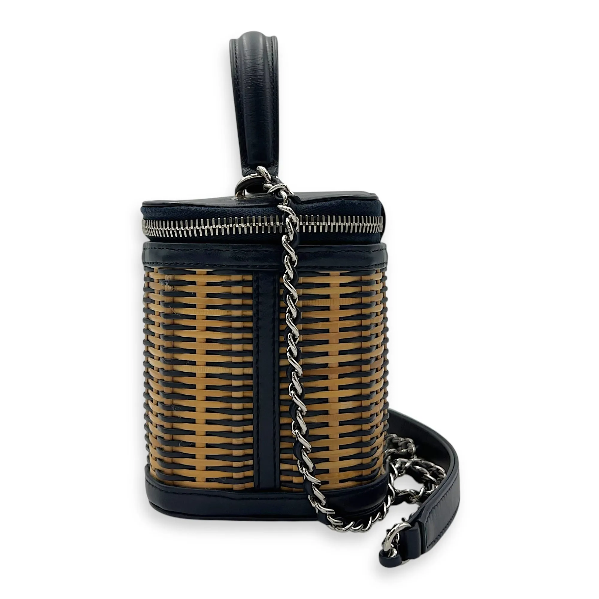Vanity Crossbody Bag Blue in Rattan, Gold hardware