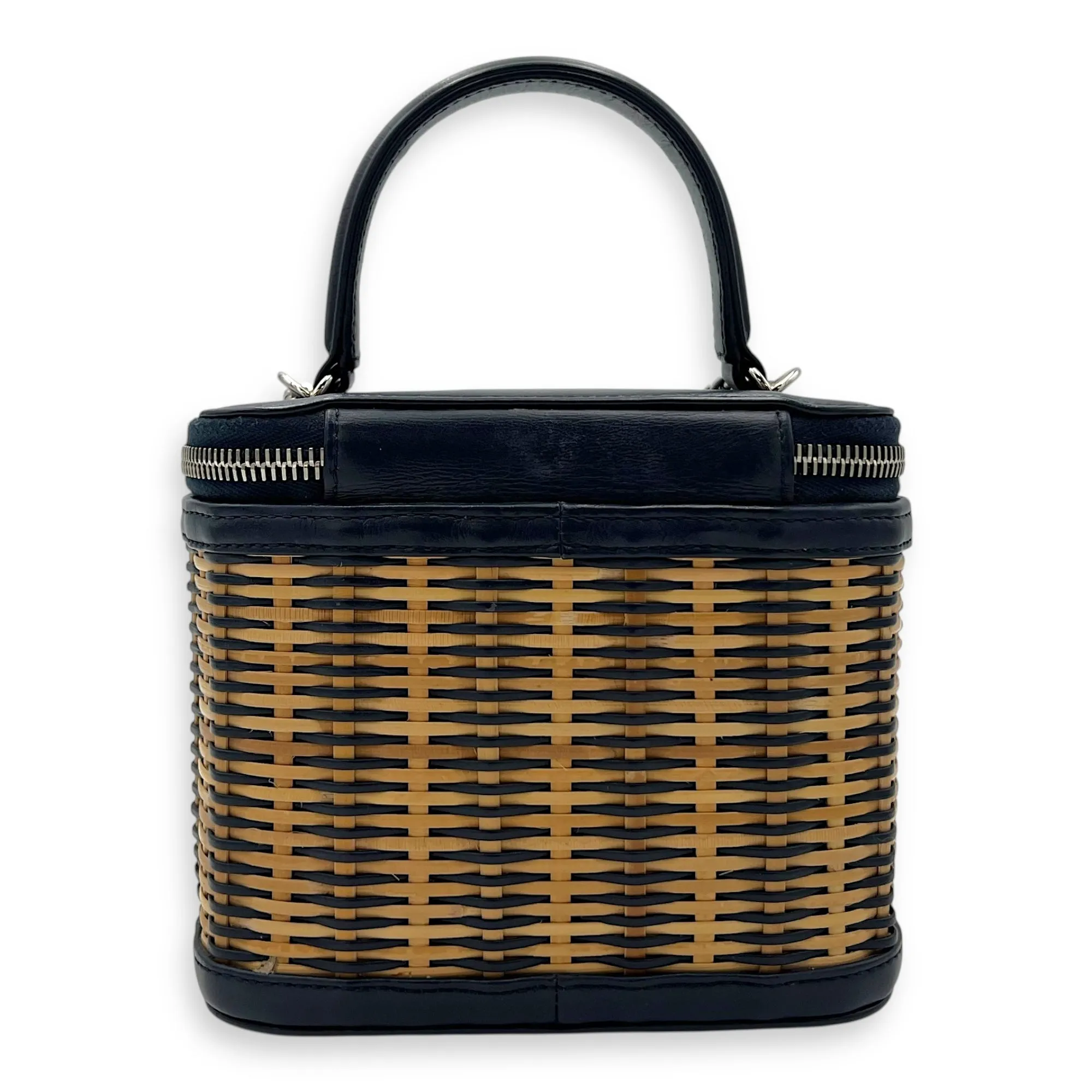 Vanity Crossbody Bag Blue in Rattan, Gold hardware