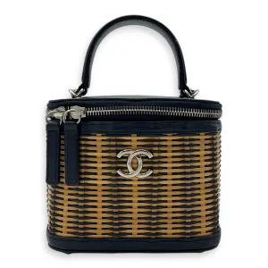 Vanity Crossbody Bag Blue in Rattan, Gold hardware
