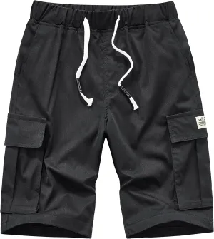 Vcansion Women's Casual Elastic Waist Drawstring Relaxed Fit Multi-Pockets Cotton Cargo Shorts