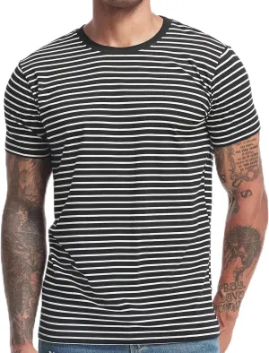 VEIISAR Men's Crewneck Striped T-Shirt Soft Elastic Cotton Tees
