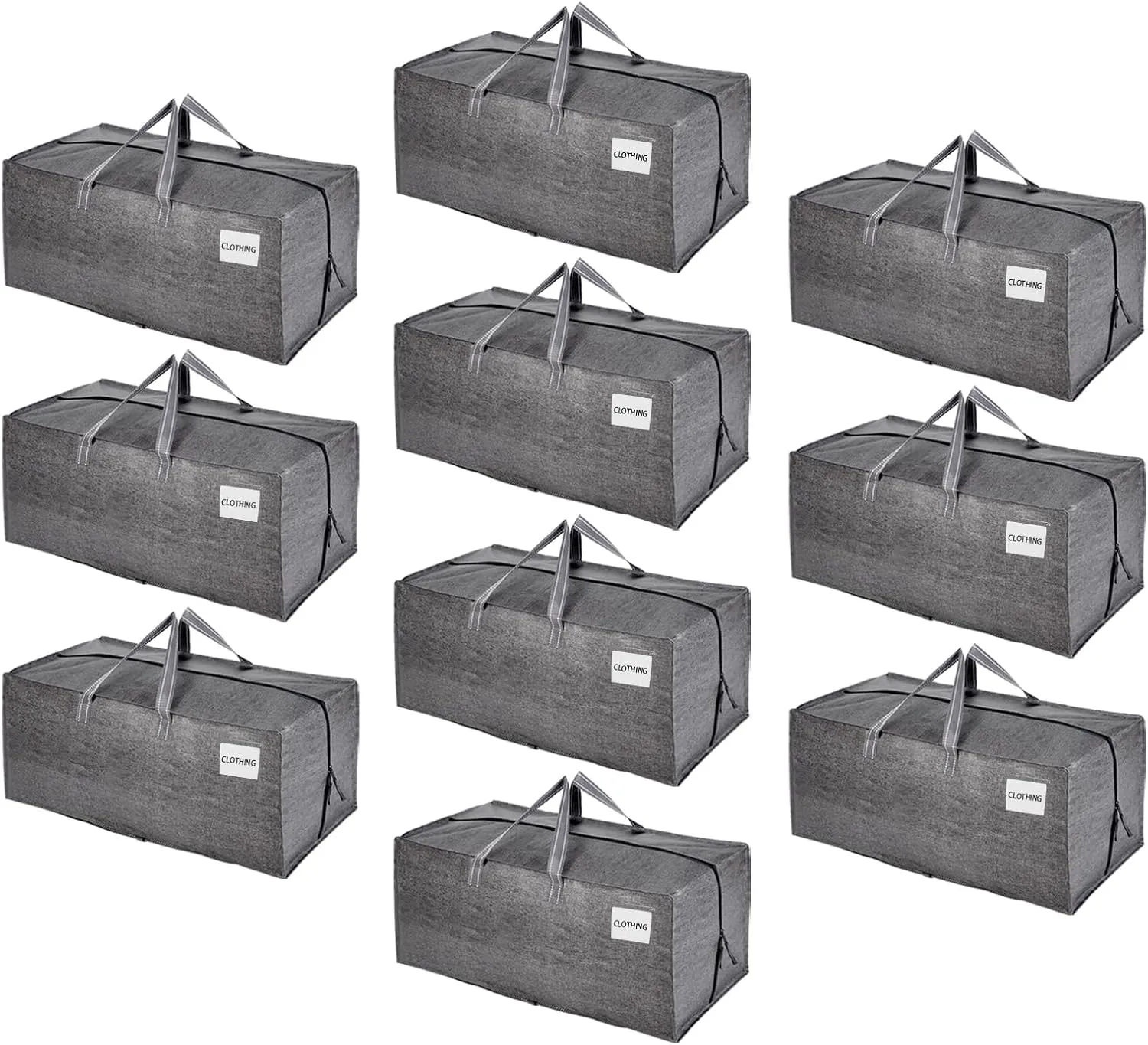 VENO 10 Pack Moving Bags w/Backpack Straps, Heavy Duty, Moving Boxes Alternative, Packing Supplies, Large Storage Totes for Dorm Room Essentials with Zipper for Clothes (Gray, 10 Pack)