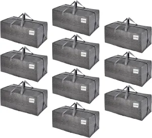 VENO 10 Pack Moving Bags w/Backpack Straps, Heavy Duty, Moving Boxes Alternative, Packing Supplies, Large Storage Totes for Dorm Room Essentials with Zipper for Clothes (Gray, 10 Pack)