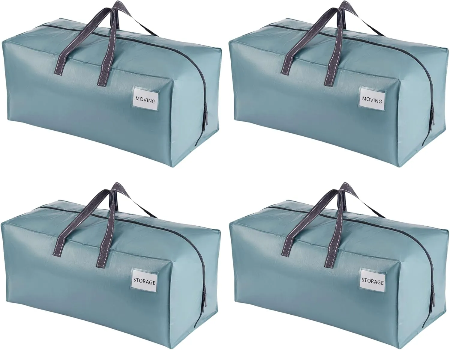 VENO 4 Pack Moving Bags w/Backpack Straps, Heavy Duty, Moving Boxes Alternative, Packing Supplies, Large Storage Totes for Dorm Room Essentials with Zipper for Clothes (Shiny Light Blue, 4 Pack)