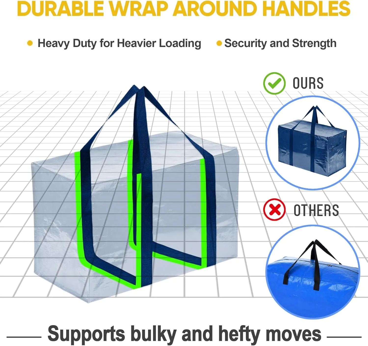 VENO 8 Pack Moving Bags, Heavy Duty, Moving Boxes Alternative, Packing Storage Supplies for Dorm Room Essentials with Zipper for Clothes, Extra Large Totes for Packaging (Blue, 8 Pack)