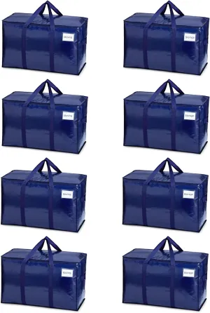 VENO 8 Pack Moving Bags, Heavy Duty, Moving Boxes Alternative, Packing Storage Supplies for Dorm Room Essentials with Zipper for Clothes, Extra Large Totes for Packaging (Blue, 8 Pack)