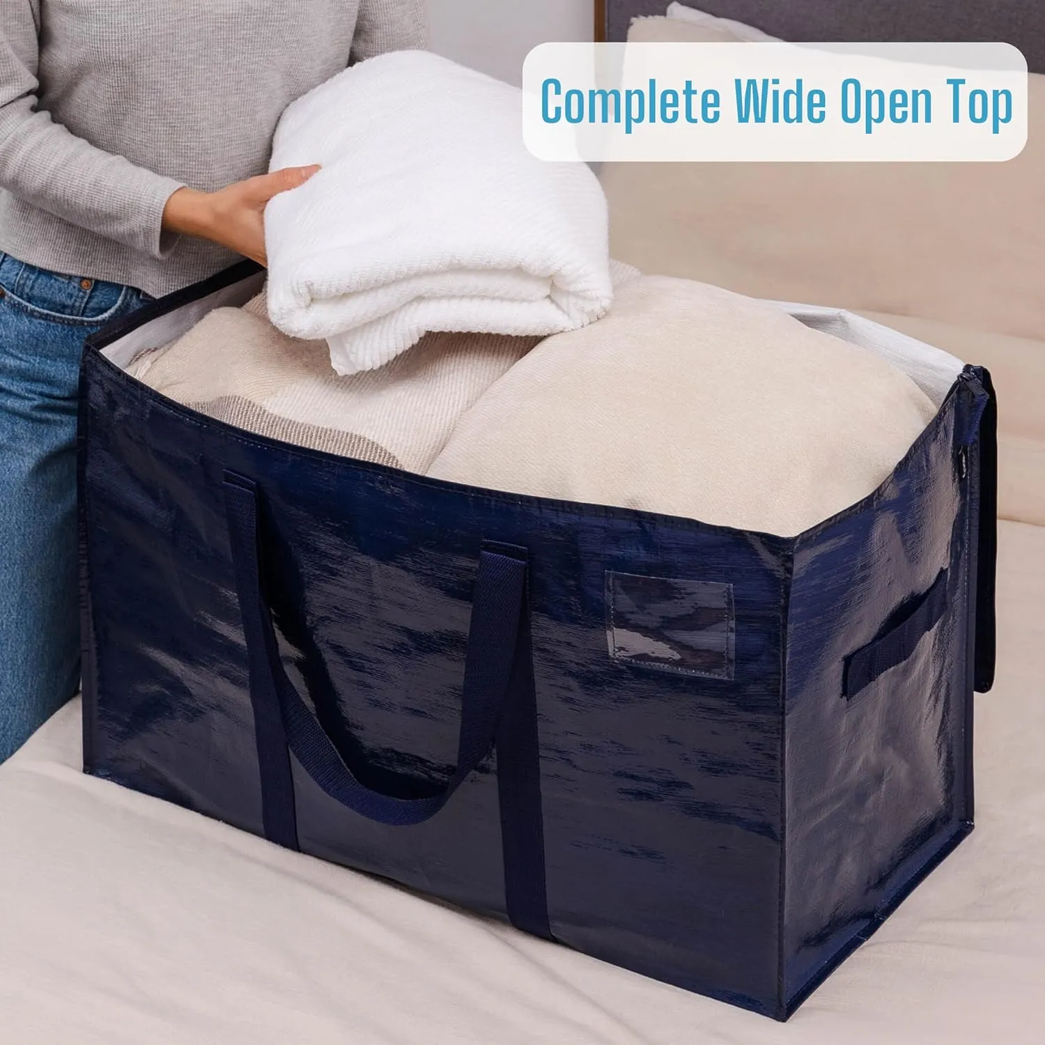 VENO 8 Pack Moving Bags, Heavy Duty, Moving Boxes Alternative, Packing Storage Supplies for Dorm Room Essentials with Zipper for Clothes, Extra Large Totes for Packaging (Blue, 8 Pack)