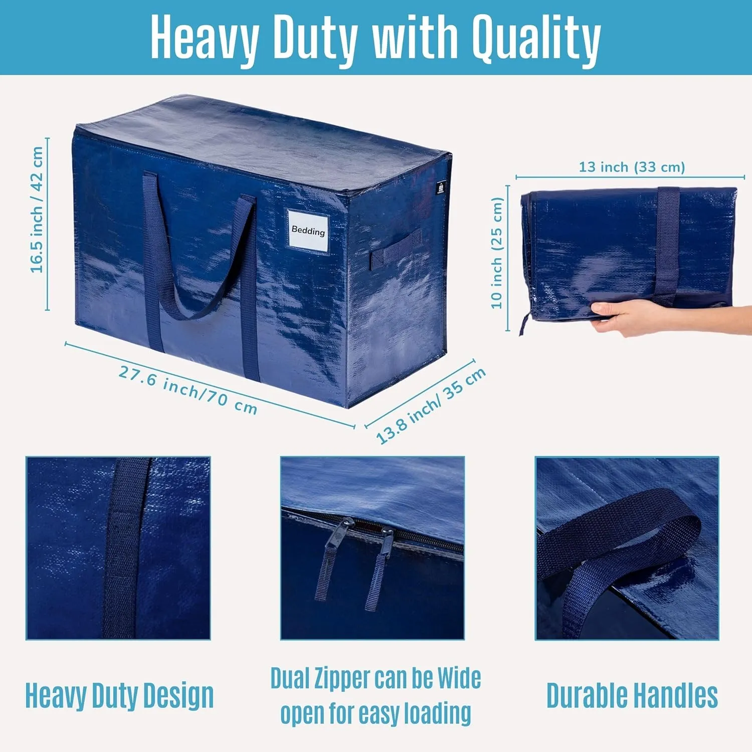 VENO 8 Pack Moving Bags, Heavy Duty, Moving Boxes Alternative, Packing Storage Supplies for Dorm Room Essentials with Zipper for Clothes, Extra Large Totes for Packaging (Blue, 8 Pack)