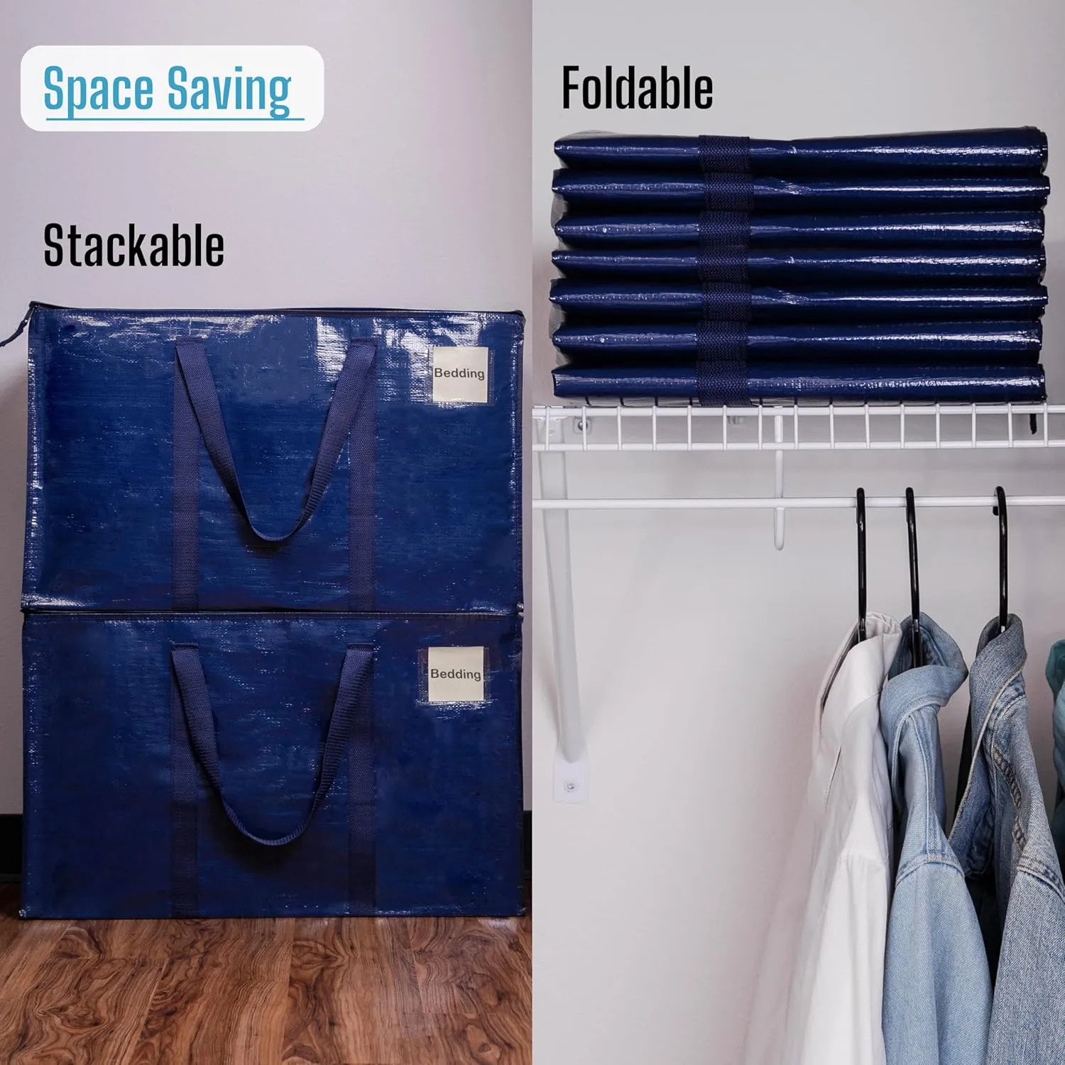 VENO 8 Pack Moving Bags, Heavy Duty, Moving Boxes Alternative, Packing Storage Supplies for Dorm Room Essentials with Zipper for Clothes, Extra Large Totes for Packaging (Blue, 8 Pack)