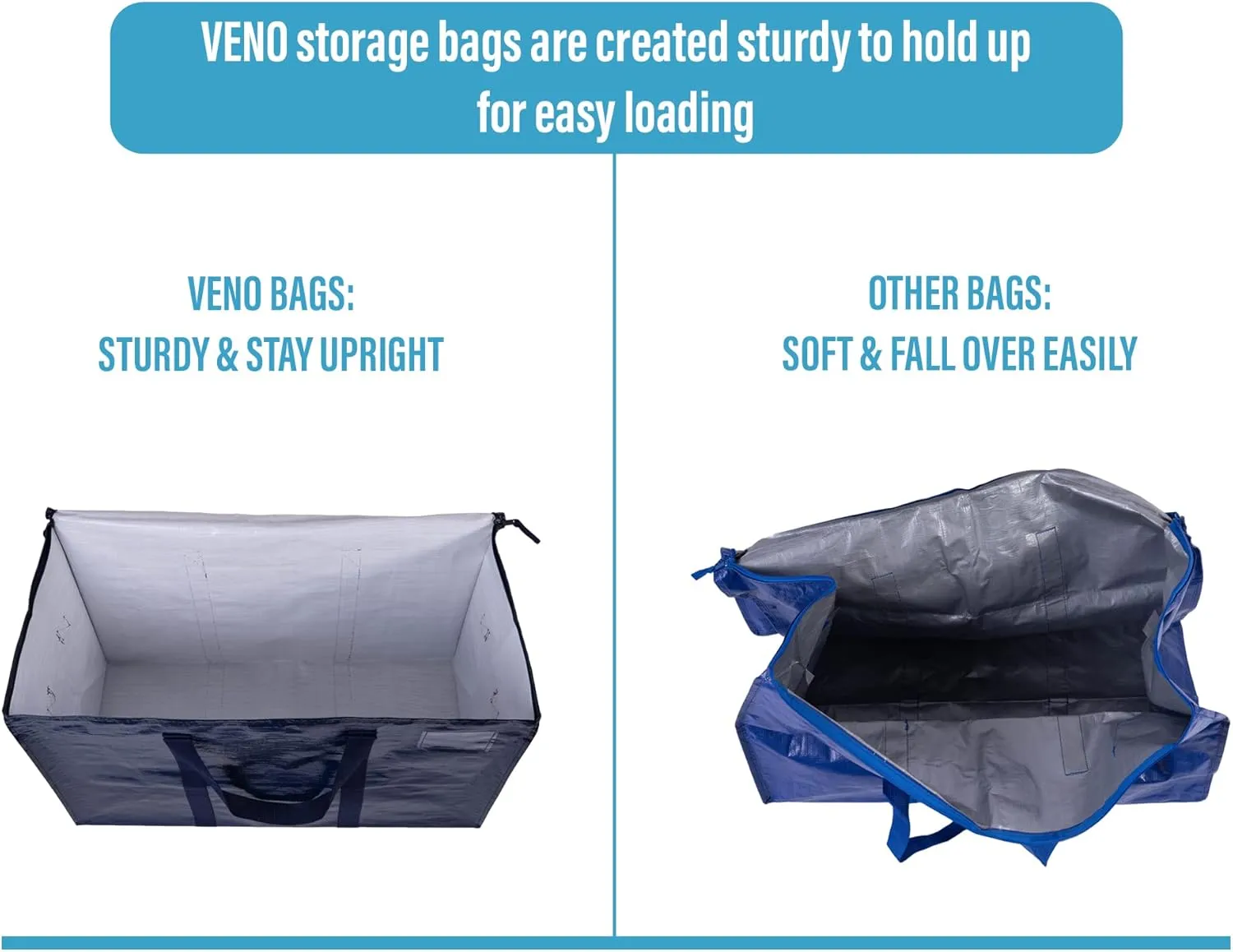 VENO 8 Pack Moving Bags, Heavy Duty, Moving Boxes Alternative, Packing Storage Supplies for Dorm Room Essentials with Zipper for Clothes, Extra Large Totes for Packaging (Blue, 8 Pack)
