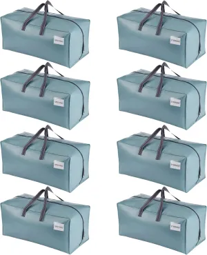 VENO 8 Pack Moving Bags w/Backpack Straps, Heavy Duty, Moving Boxes Alternative, Packing Supplies, Large Storage Totes for Dorm Room Essentials with Zipper for Clothes (Shiny Light Blue, 8 Pack)
