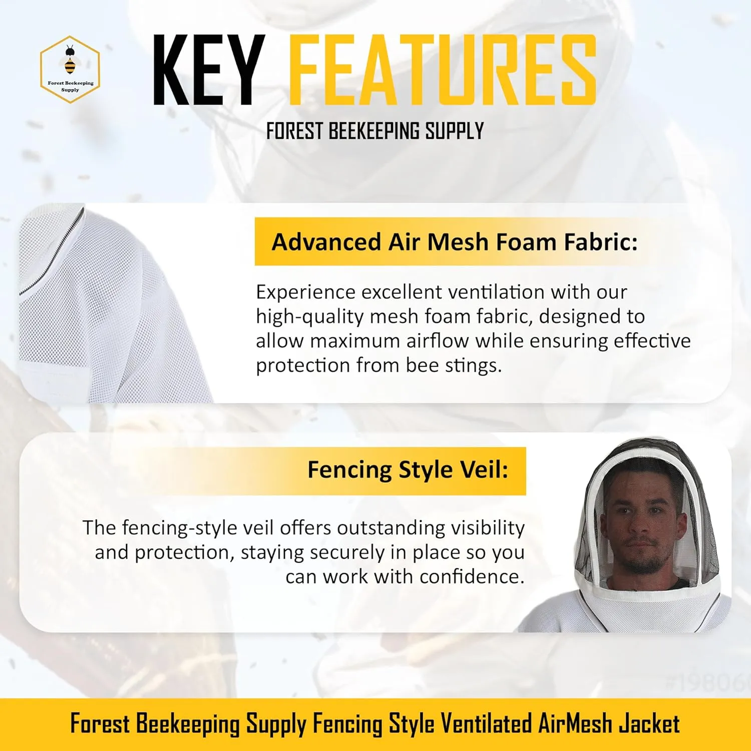 Ventilated Bee Jacket with Fencing Veil Hood - Ultra Light Air Mesh Beekeeper Jacket