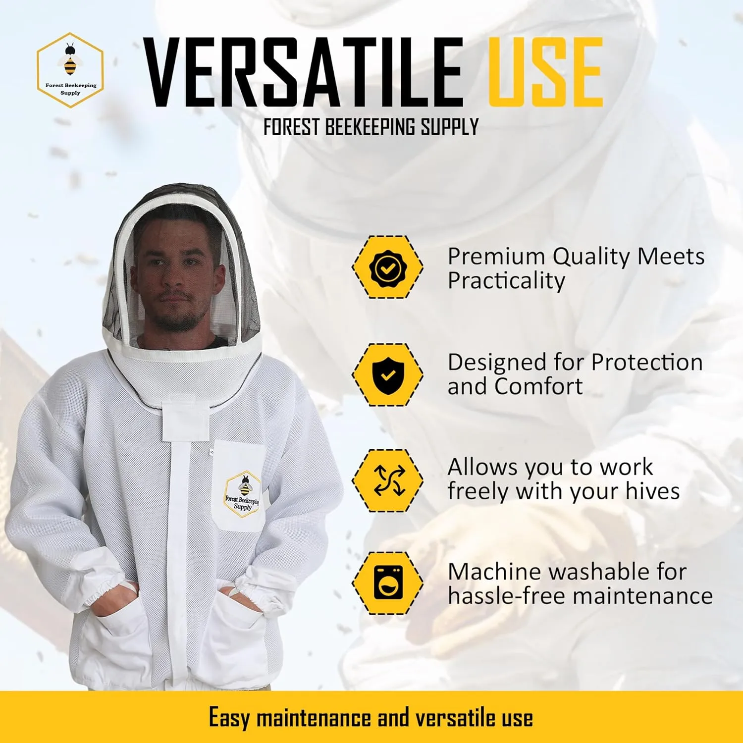 Ventilated Bee Jacket with Fencing Veil Hood - Ultra Light Air Mesh Beekeeper Jacket