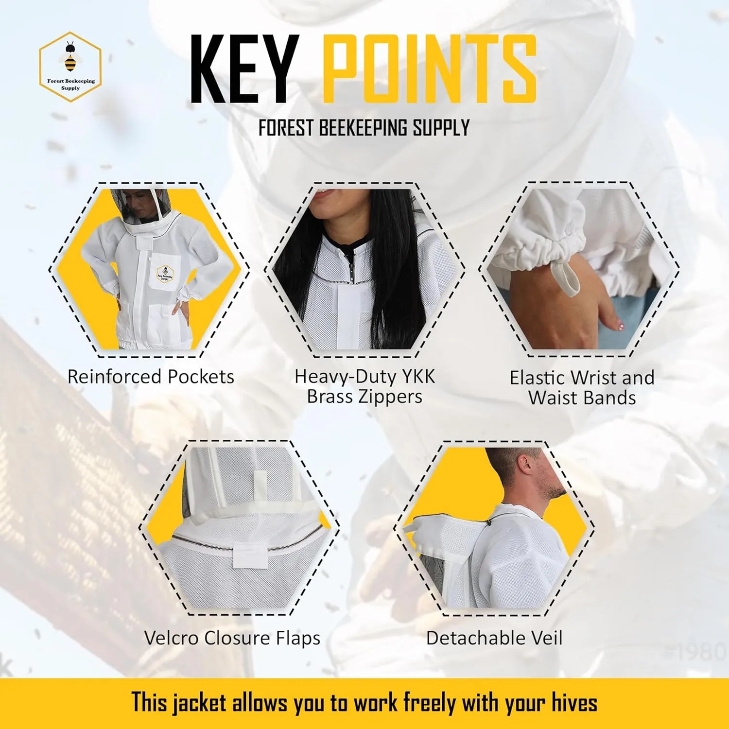 Ventilated Bee Jacket with Fencing Veil Hood - Ultra Light Air Mesh Beekeeper Jacket