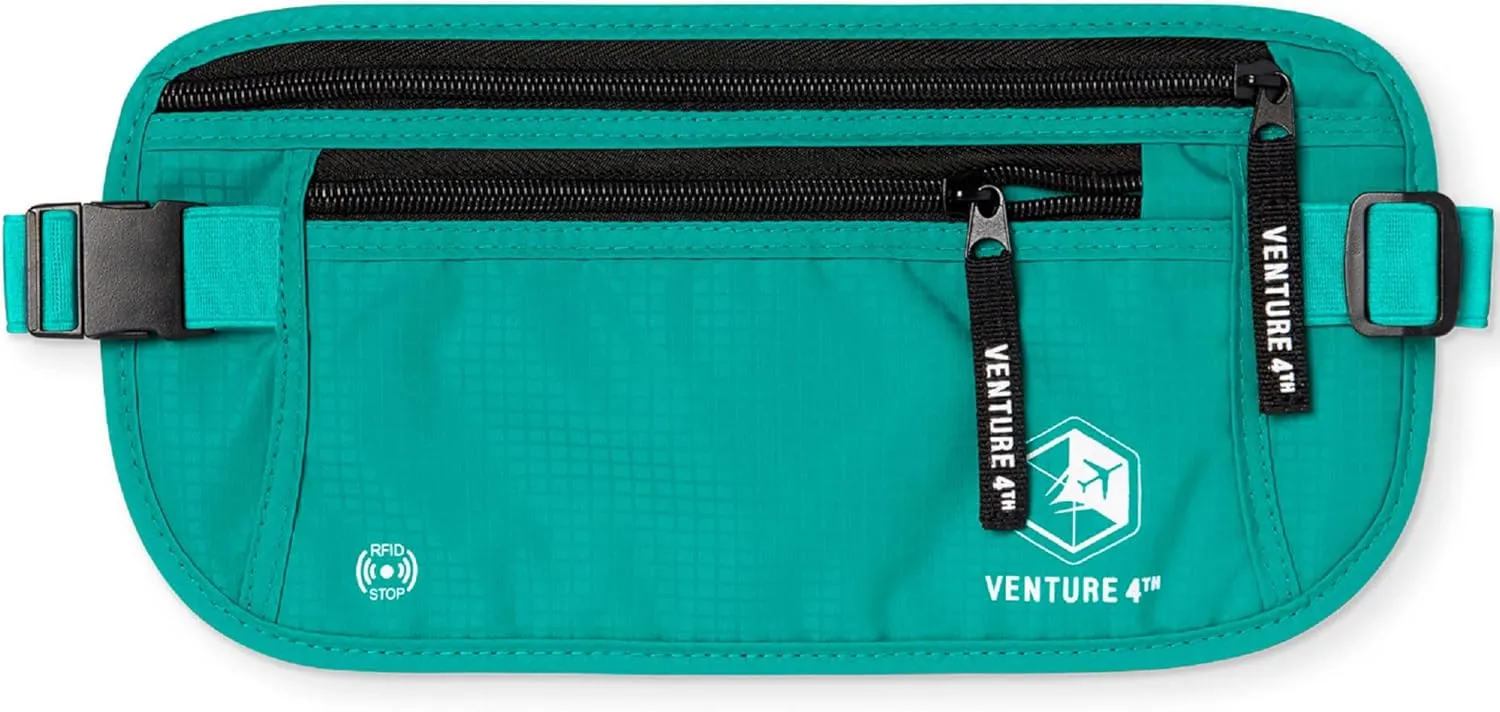 VENTURE 4TH RFID Money Belt for Women - Hidden Passport Holder (Turquoise)